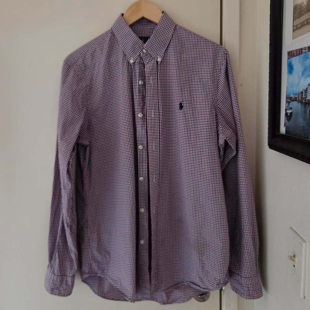 Ralph Lauren Gingham Button-Up Shirt Red White Blue Medium